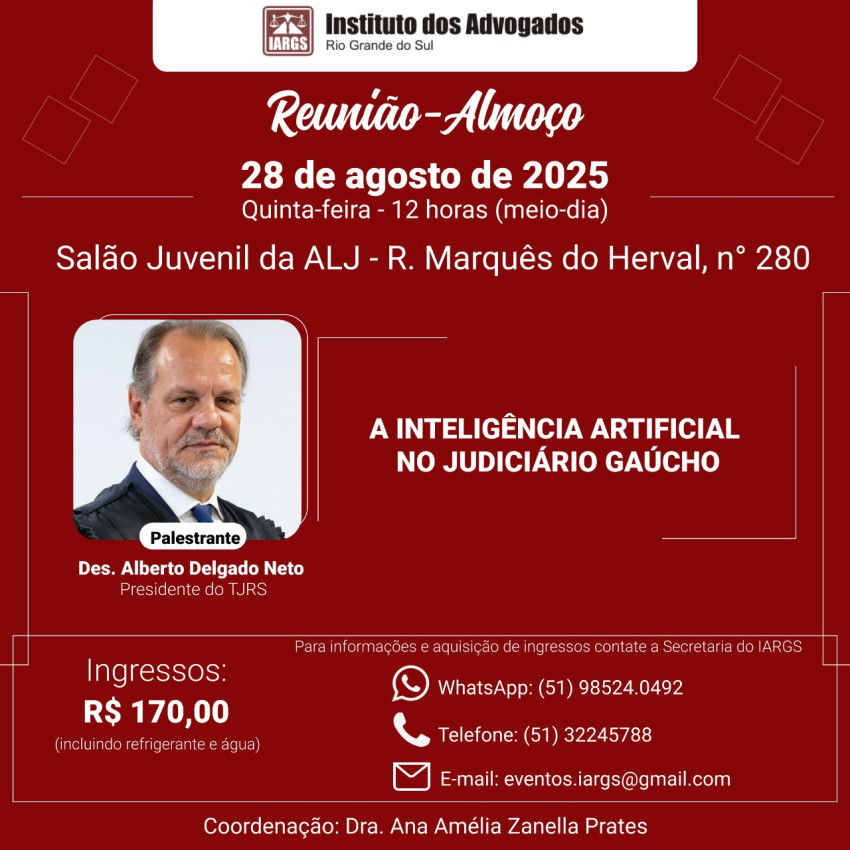 Reunião-Almoço com o presidente do TJ/RS, Des. Alberto Delgado Neto Imagem destaque